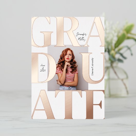 Vet Modern Classic Photo Afstuderen Invitation Folie Uitnodiging (Staand Voorkant)