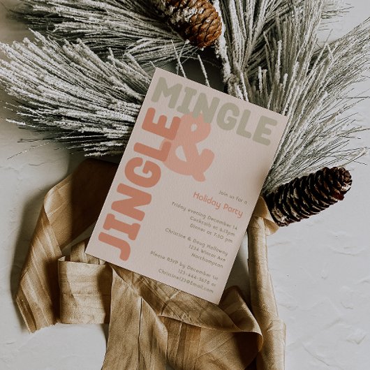 Vet Modern Coral Jingle en Mingle Holiday Party Kaart