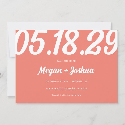 Vet Modern Coral Roze Trouwfoto Save The Date (Voorkant)