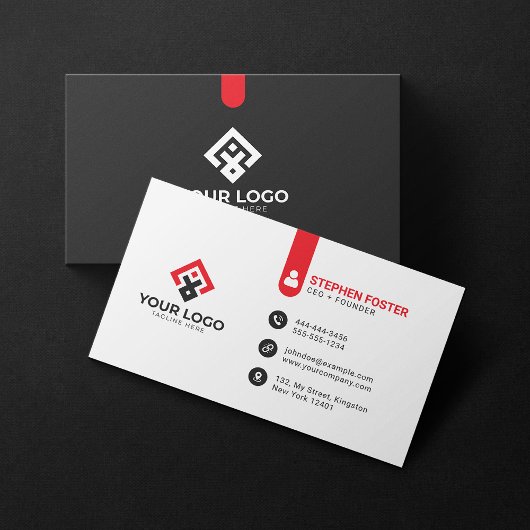 Vet & Modern Corporate Rood Zwart Custom Logo Visitekaartje