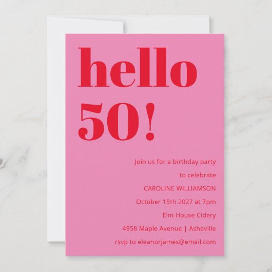 Vet Modern Eenvoudig Leuk Roze en Rood 50ste Verja Kaart (Voorkant)