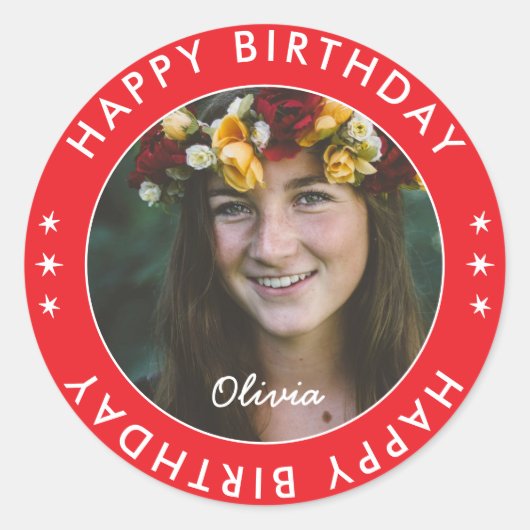 Vet Modern Eenvoudig Schattige Rood Happy Birthday Ronde Sticker (Voorkant)