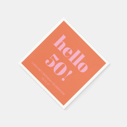 Vet Modern Eenvoudig Sinaasappel Roze 50ste Verjaa Servet (Hoek)