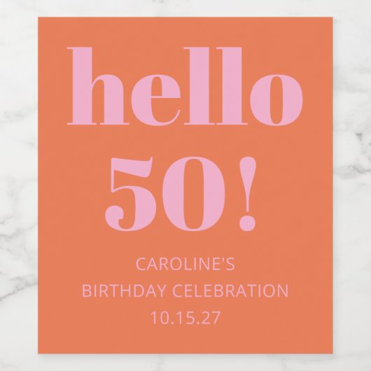 Vet Modern Eenvoudig Sinaasappel Roze 50ste Verjaa Wijn Etiket (Enkel label)