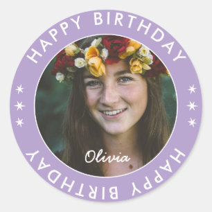 Vet Modern Eenvoudige Lavendel Gelukkige Verjaarda Ronde Sticker