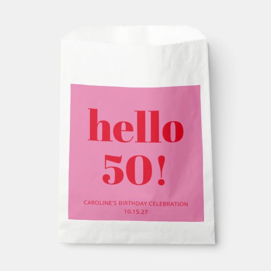 Vet Modern Esthetisch Roze en Rood 50ste Verjaarda Bedankzakje (Voorkant)