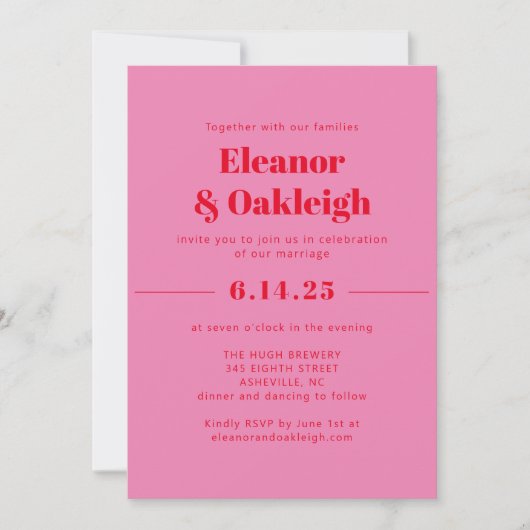 Vet modern esthetisch roze en rood huwelijk kaart (Voorkant)