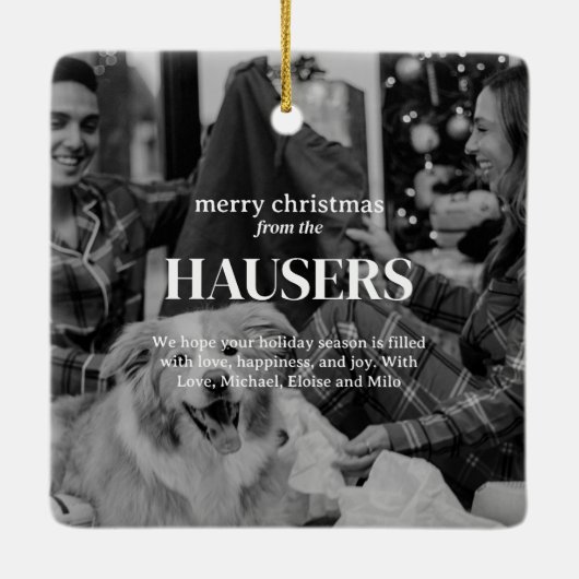 Vet Modern Familie Foto Schattige Stamp Holiday Ka Keramisch Ornament (Achterkant)