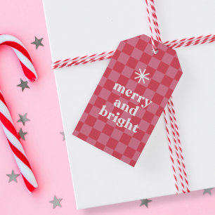 Vet Modern Geruit Vrolijk & Helder Kerstmis Cadeaulabel