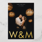 Vet Modern Goud Foto Monogram Save The Date Folie Uitnodiging (Voorkant)