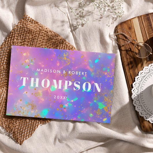 Vet Modern Goud Opaal Monogram Roze Huwelijk Gastenboek