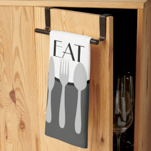 vet, modern grijs en wit met aangepaste tekst theedoek