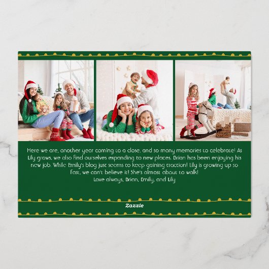 Vet Modern Groen Acht-foto Happy Gold Folie Feestdagenkaart (Achterkant)