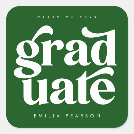 Vet, modern, groen Afstuderen Vierkante Sticker (Voorkant)