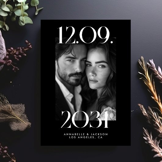 Vet Modern Groot Bruiloft Datum Zwart Foto QR Code Save The Date