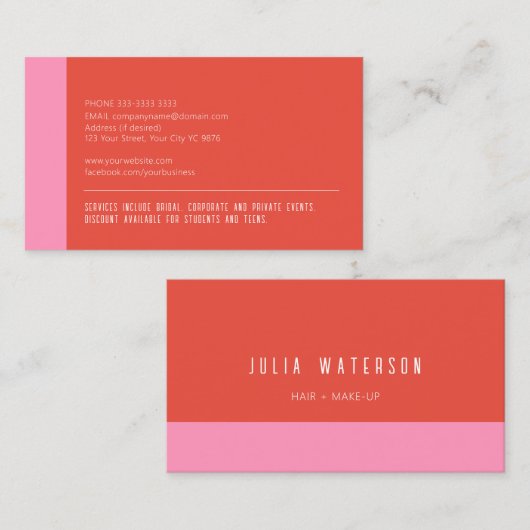 Vet Modern Kleurenblok - Roze en Rood, geen logo Visitekaartje (Voorkant / Achterkant)