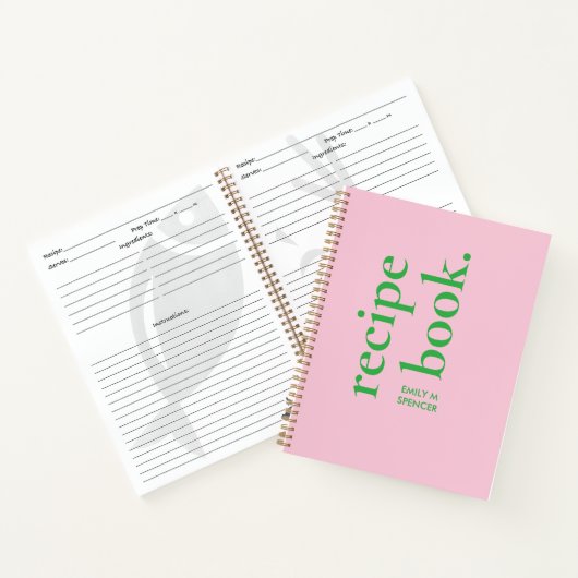 Vet Modern Kleurrijk Eenvoudig Roze en Groen Recep Notitieboek (Binnen)