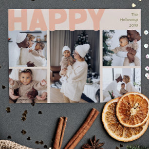 Vet modern koraal jaar in de Review acht foto Happ Feestdagenkaart