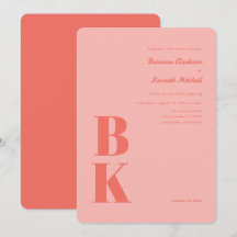 Vet Modern Koraal met Roze Monogram Trouwen