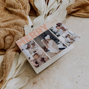 Vet Modern Koraal Vrolijk Gevouwen Vijf Foto Feestdagen Kaart