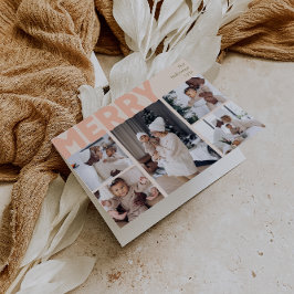 Vet Modern Koraal Vrolijk Gevouwen Vijf Foto Feestdagen Kaart