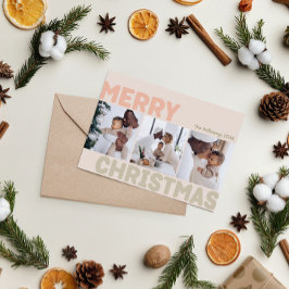 Vet Modern Koraal Vrolijk Kerstmis Drie Foto Feestdagenkaart