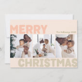 Vet Modern Koraal Vrolijk Kerstmis Drie Foto Feestdagenkaart (Voorkant)