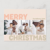 Vet Modern Koraal Vrolijk Kerstmis Drie Foto Feestdagenkaart (Voorkant)