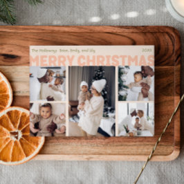 Vet Modern Koraal Vrolijk Kerstmis Vijf Foto Feestdagenkaart