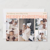 Vet Modern Koraal Vrolijk Kerstmis Vijf Foto Feestdagenkaart (Voorkant)
