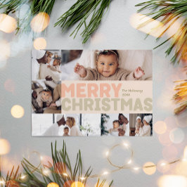 Vet Modern Koraal Vrolijk Kerstmis Zes-foto Feestdagenkaart
