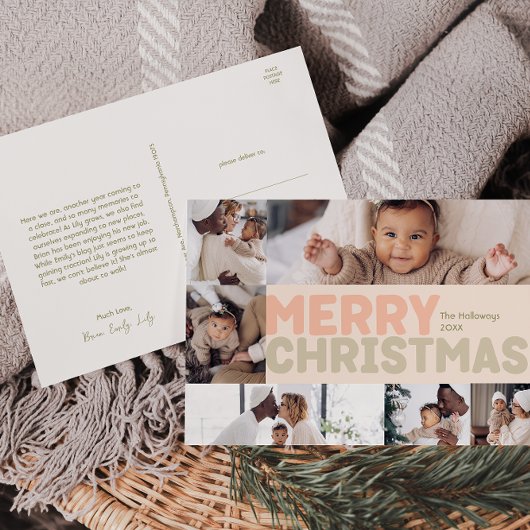 Vet Modern Koraal Vrolijk Kerstmis Zes-foto Feestdagenkaart