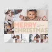 Vet Modern Koraal Vrolijk Kerstmis Zes-foto Feestdagenkaart (Voorkant)
