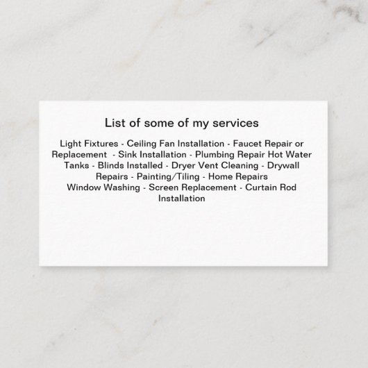 Vet Modern Mannelijk Handyman Visitekaartjes (Achterkant)