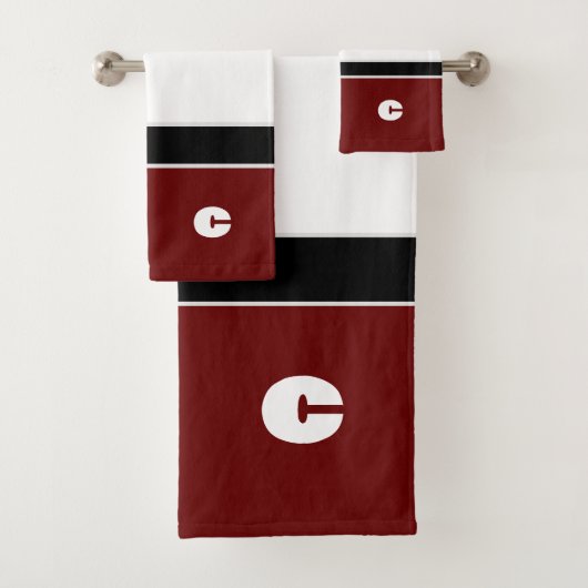 Vet Modern Maroon Gestreepte Monogram Badhanddoek  Bad Handdoek (Insitu)
