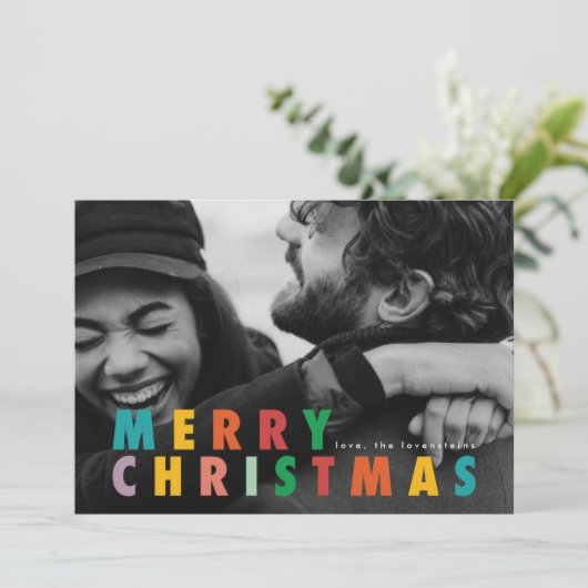 Vet Modern Minimalistisch Kleur Vrolijk Kerstmis F Feestdagenkaart (Staand voorkant)