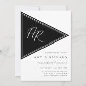 Vet Modern Minimalistisch Monogram B&W Fotobruilof Kaart (Voorkant)