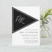 Vet Modern Minimalistisch Monogram B&W Fotobruilof Kaart (Staand voorkant)