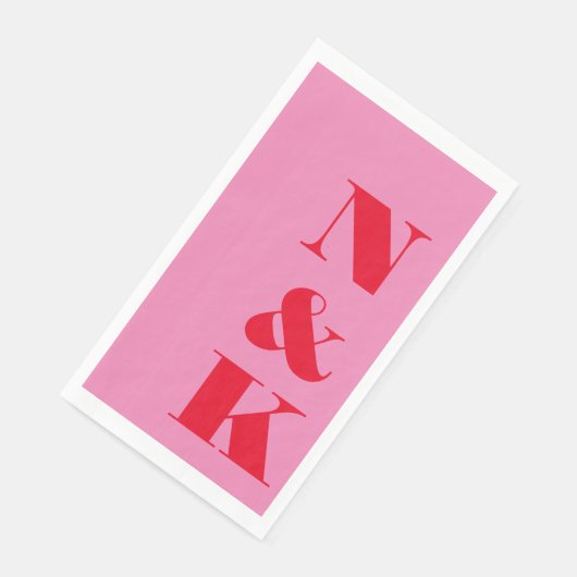 Vet Modern Monogram Initialen Roze Rood Bruiloft Servet (Hoek)