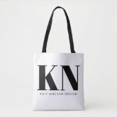 Vet Modern Monogram Naam Aangepast zwart wit Tote Bag (Voorkant)