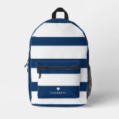 Vet Modern Navy Blauw Gestreept Patroon met Hart Bedrukte Rugzak (Voorkant)