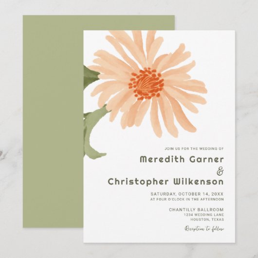 Vet Modern Perzik Bloemen Bruiloft Kaart (Voorkant / Achterkant)