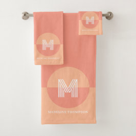 Vet Modern Perzik Roze Geometrisch Modern Monogram Bad Handdoek