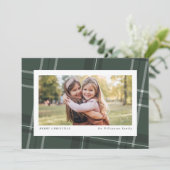 Vet modern plaid groene horizontale foto feestdagenkaart (Staand voorkant)