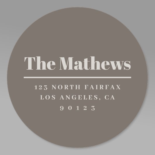 Vet modern retouradres donker en licht beige ronde sticker