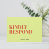 Vet modern Retro Funky Bright Wedding RSVP Kaartje (Staand voorkant)