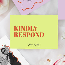 Vet modern Retro Funky Bright Wedding RSVP Kaartje