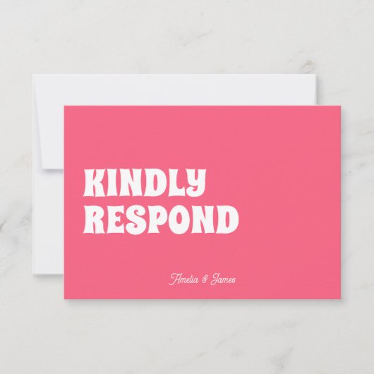 Vet modern Retro Funky Helder roze bruiloft RSVP Kaartje (Voorkant)
