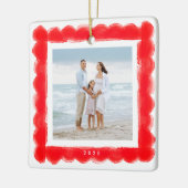 Vet Modern Retro Rood lijst Foto Vierkant Kerstmis Keramisch Ornament (Links)