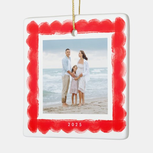 Vet Modern Retro Rood lijst Foto Vierkant Kerstmis Keramisch Ornament (Links)